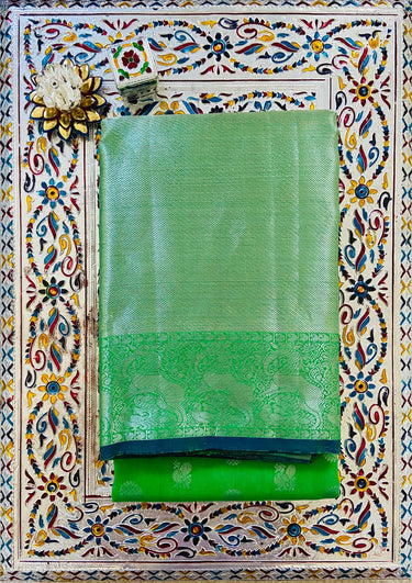 Handloom dark pastel green kanchipuram/Kanchivaram pure silk saree | Silk Mark | Ships from California